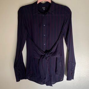 Express Striped Tie Front Button Down Shirt - XS